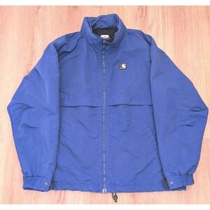 Vintage Carhartt Blue Work Jacket Hidden Hood Full Zip Size XL Grunge Indie